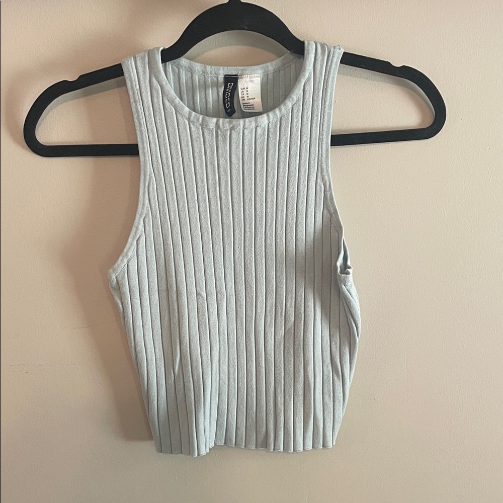 Divided Light Blue Ribbed High-Neck Tank